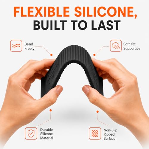 Silicone Phone Stand, Foldable Holder with Cable Cutout, Aluminum Core - color: Black