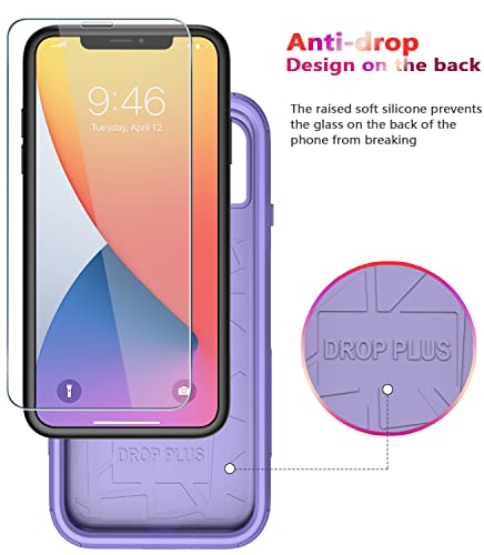 Diverbox for iPhone 11 Case [Shockproof] [Dropproof] [Tempered Glass Screen Protector],Heavy Duty Protection Phone Case Cover for Apple iPhone 11 (Purple-3in1) - color: Purple-3in1