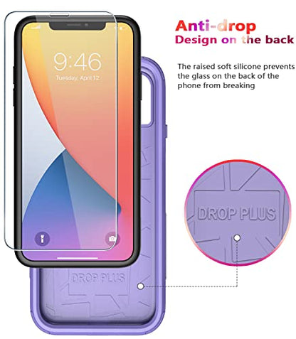 Diverbox for iPhone 11 Case [Shockproof] [Dropproof] [Tempered Glass Screen Protector],Heavy Duty Protection Phone Case Cover for Apple iPhone 11 (Purple-3in1) - color: Purple-3in1