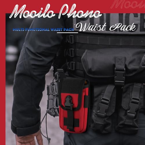 Tactical Molle Pouch Compact Utility EDC Waist Pack Phone Holster with Card Slots for 4.7"-6.9" Phone - color: Red