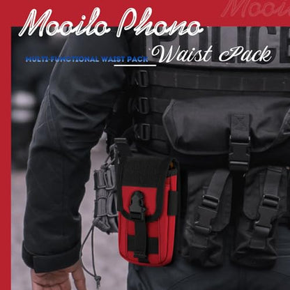 Tactical Molle Pouch Compact Utility EDC Waist Pack Phone Holster with Card Slots for 4.7"-6.9" Phone - color: Red