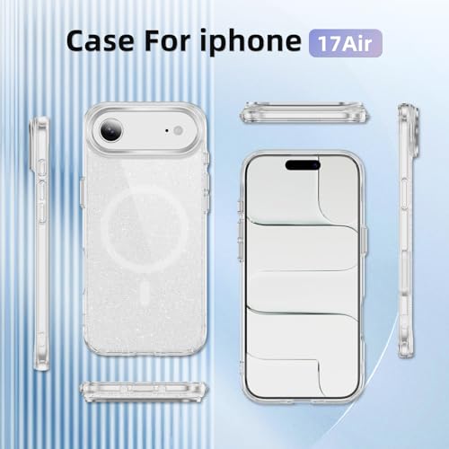 LEMAXELERS Magnetic Clear Glitter Case for iPhone 17 Air -Clear SF | Compatible with MagSafe, Crystal Sparkly Bling Clear TPU Bumper Hard PC Slim Shockproof Protective Cover - color: Clear, size: iPhone Air