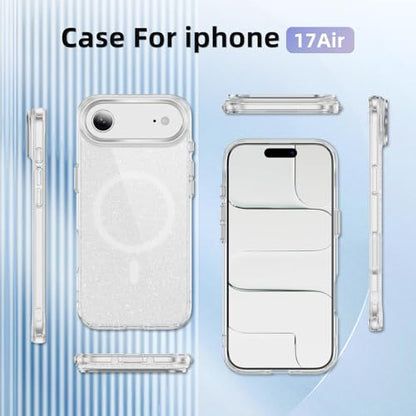 LEMAXELERS Magnetic Clear Glitter Case for iPhone 17 Air -Clear SF | Compatible with MagSafe, Crystal Sparkly Bling Clear TPU Bumper Hard PC Slim Shockproof Protective Cover - color: Clear, size: iPhone Air