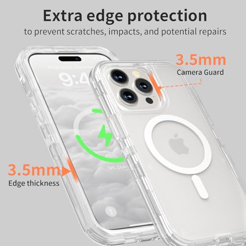 Follaroma Magnetic for iPhone 15 Pro Case,Heavy Duty Phone Cases,Clear,6.1" | Compatible with MagSafe, Heavy Duty Shock proof Protection, Military-Grade Anti-Drop, Dual Layer Transparent Protective Cover - color: Clear, size: iPhone 15 Pro 6.1''