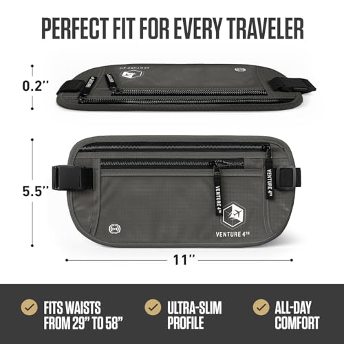 VENTURE 4TH Travel Money Belt, RFID Blocking Passport Holder - Gray - color: Ash Gray