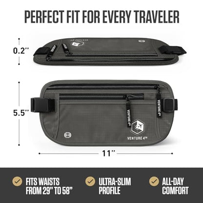 VENTURE 4TH Travel Money Belt, RFID Blocking Passport Holder - Gray - color: Ash Gray