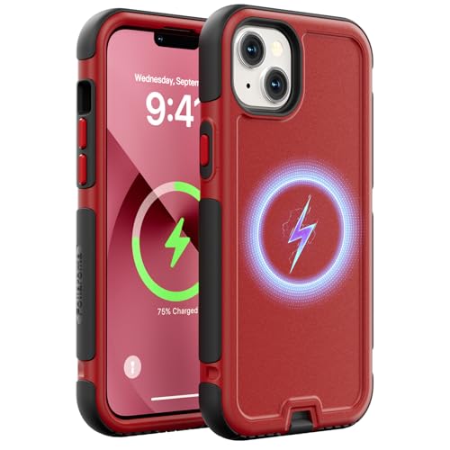 Follaroma for iPhone 13 Case, Heavy Duty Magnetic Cases, Red, 6.1" | Compatible with MagSafe, Heavy Duty Shock proof,Military-Grade Anti-Drop Protective,Dual Layer Magnetic Protection Phone Case - color: Black Red