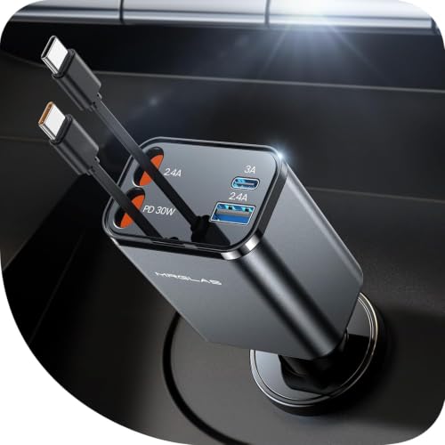 Retractable Car Charger for iPhone 18, 69W 4 in 1 USB C Car Charger