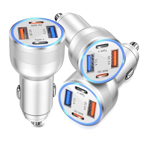 USB C Car Charger, 3 Pack 65W 4 Ports 12V USB C Cigarette Lighter Adapter - color: Silver, size: 3-Pack