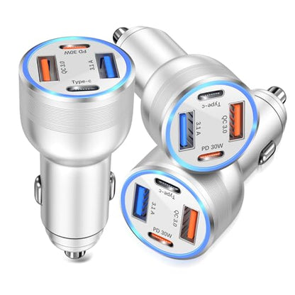 USB C Car Charger, 3 Pack 65W 4 Ports 12V USB C Cigarette Lighter Adapter - color: Silver, size: 3-Pack