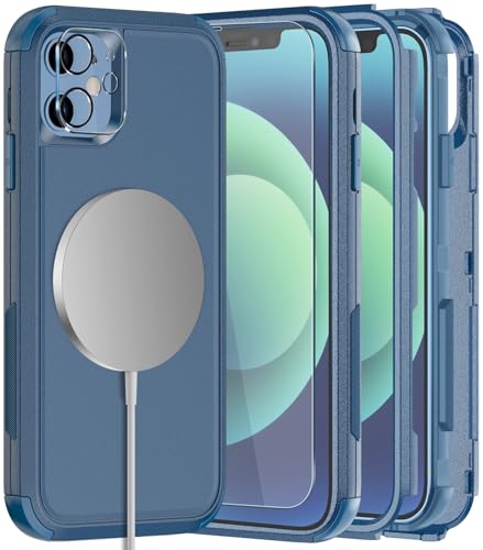 Diverbox for iPhone 12 case,iPhone 12 Magnetic case [with Screen Protector and Camera Lens Protector ] 2 Pack [15 FT Military Grade Drop Protection] Heavy Duty Shockproof Phone Case (Blue) - color: Magnetic Blue