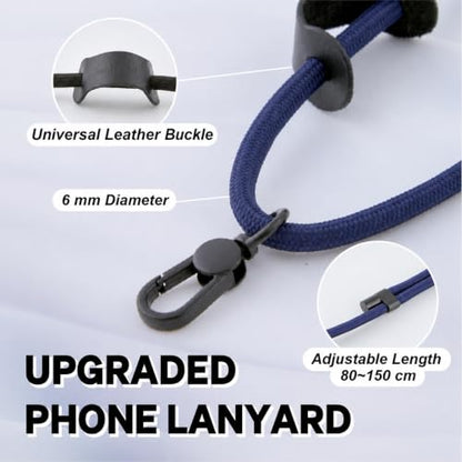 Phone Lanyard Crossbody, Anti Theft Phone Strap with 2 Tether Tabs - color: Navy/Black