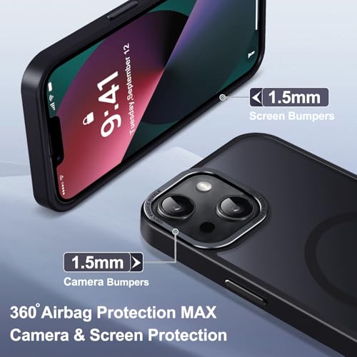 Newfuture Magnetic for iPhone 13/iPhone 14 Case Matte Shockproof, Black | Military Drop Protection, Slim Matte Anti-Fingerprint, Compatible with Magsafe, Camera Guard, Translucent Protective Cover - color: Black, size: iPhone 13/iPhone 14 6.1inch