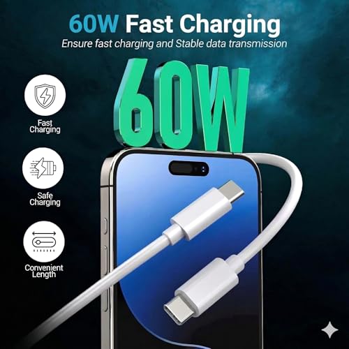 TZBAY 4-Pack 6ft 60W USB-C to C Fast Charging Cable for iPhone 17, 16, 15 - color: White 4x6ft