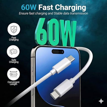 TZBAY 4-Pack 6ft 60W USB-C to C Fast Charging Cable for iPhone 17, 16, 15 - color: White 4x6ft