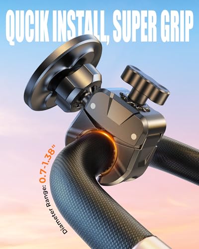 Magnetic Gym Stroller Phone Holder with Clamp, 16 x N55 Strong Magnet Phone Mount, 360° Rotating & 60° Tilt for Treadmill/Exercise Bike/Golf Cart/Shopping Cart, Fit for iPhone 12-17