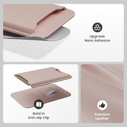 Musotica 2 Packs Phone Card Holder, Leather Phone Wallet Stick on, Stronger Nano Adhesive Credit Card Holder for Back of Phone Case, With RFID Blocking, Fit 4 Cards for iPhone, Samsung, and Android - color: BabyPink
