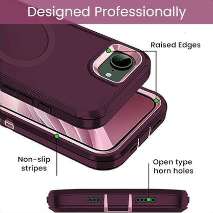 MXX for iPhone 16e & iPhone 17e Case, Compatible with MagSafe Heavy Duty Rugged Protective Cover, 3-Layer Shockproof Dustproof Drop Resistant Case Plum/Pink - color: Plum