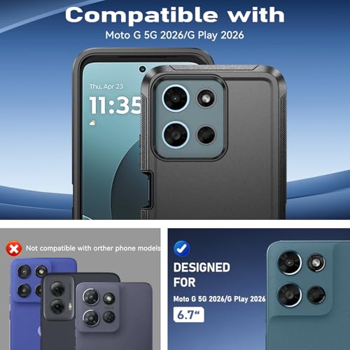DUEDUE for Motorola G 5G 2026 Case, Moto G Play 2026 Case with Belt Clip Holster Shockproof 3-Layer Heavy Duty Kickstand Cover Protective Rugged Phone Case for Moto G 5G 2026/G Play 2026, Black - size: for Motorola G 5G 2026/Motorola G Play 2026