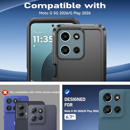 DUEDUE for Motorola G 5G 2026 Case, Moto G Play 2026 Case with Belt Clip Holster Shockproof 3-Layer Heavy Duty Kickstand Cover Protective Rugged Phone Case for Moto G 5G 2026/G Play 2026, Black - size: for Motorola G 5G 2026/Motorola G Play 2026