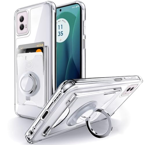 Shields Up for Motorola Moto G Power 5G 2024 Case with Card Holder, Clear | Minimalist Wallet Case, 3 Card Slots, 360° Rotation Ring Stand/Kickstand, Drop Protection Protective Cover - size: Moto G Power 5G 2024