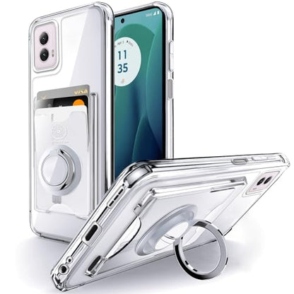 Shields Up for Motorola Moto G Power 5G 2024 Case with Card Holder, Clear | Minimalist Wallet Case, 3 Card Slots, 360° Rotation Ring Stand/Kickstand, Drop Protection Protective Cover - size: Moto G Power 5G 2024