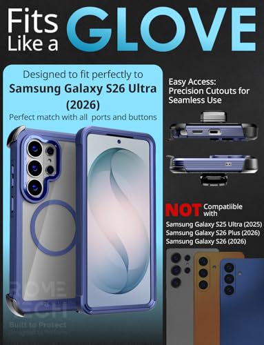 Designed for Samsung Galaxy S26 Ultra Case with Belt Clip Holster | Protective Cover with Strong Magnet Compatible with Magsafe - Blue - color: Blue