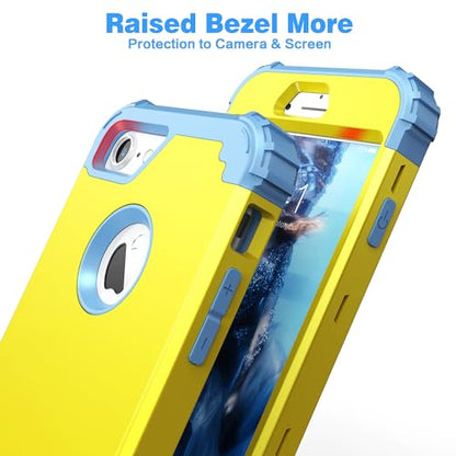 IDweel for iPhone 8 Case with Screen Protector,for iPhone 7 Case, 3 in 1 Shockproof Hybrid Heavy Duty Hard PC Cover Soft Silicone Sturdy Bumper Full Body Sturdy Case,Yellow/Peace Blue Blue - color: Yellow/Peace Blue