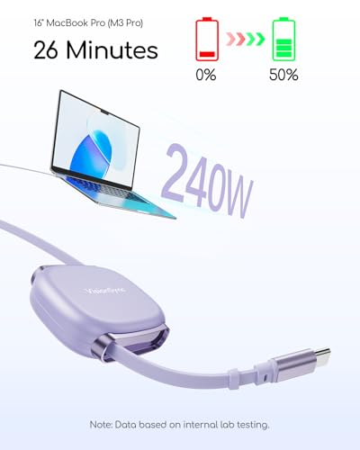 240W Retractable USB C Cable for Phones,3.3FT,Purple,3.3ft,2pack - color: Purple, size: 2Pack-3.3ft