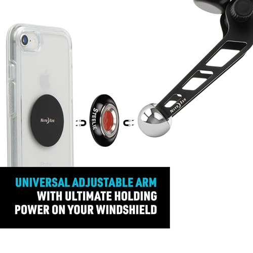 Nite Ize Steelie Windshield Mount - Phone Holder for Car Windshield - Alternative to Car Dashboard & Vent Phone Mounts - Compatible with Steelie Magnetic Mounting System - Black