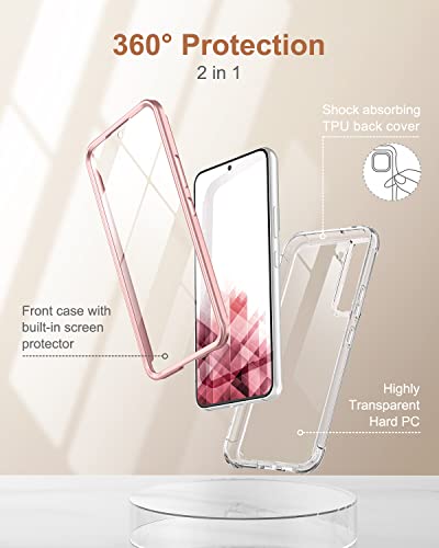 SURITCH for Samsung Galaxy S22+ Plus Clear Case 6.6" (Only), [Built-in Screen Protector] Full Body Protective Hard Shell+Soft TPU Phone Case for Samsung S22 Plus -(Rose Gold Edge) - color: Rose Gold Edge