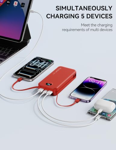Nusyddy Portable Charger 20000mAh Fast Charging w/Built-in Wall Plug Red - color: Ruby