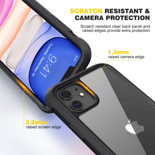 Diaclara Compatible with iPhone 11 Case, Full Body Rugged with Built-in Touch Sensitive Anti-Scratch Screen Protector, Soft TPU Bumper Case Clear Compatible with iPhone 11 6.1" (Black and Clear) - color: Black, size: iPhone 11