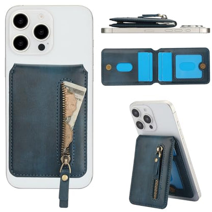 HAII for MagSafe Card Wallet Bag compatible with MagSafe Invisible Ultra-Thin Lightweight Kickstand Magnetic Mobile Wallet Man Woman, 4 Card Slots + 1 Zipper Cash Bag. (Blue, Zipper) - color: Blue, size: 4 Card Slots + 1 Zipper Cash Bag - Zipper