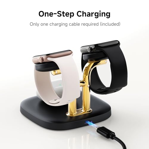 3 in 1 Dual Watch Wireless Charger Stand for Apple Watch Ultra 4/12,AirPods - color: Black & Gold