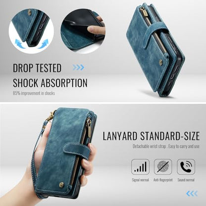Compatible with iPhone 17 Wallet Case with Card Holder Kickstand Magnetic Zipper Pocket Lanyard Strap Wristlet,Leather Flip Case Wallet for iPhone 17 6.3 Inch (Blue) - color: Blue, size: iPhone 17 6.3 Inch