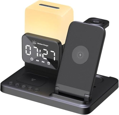 M.A.D LAB Alarm Clock Charging Station with Night Light, Bedside Organizer