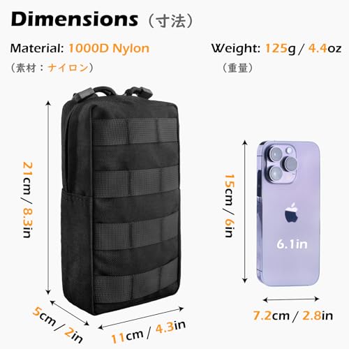 TRIWONDER Tactical Cigarette Pouch Molle Small Military Bag Battery Cigarette Case EDC Utility Card Holder Lighter Slot Mini Cigar Waist Pack - color: 08 Black