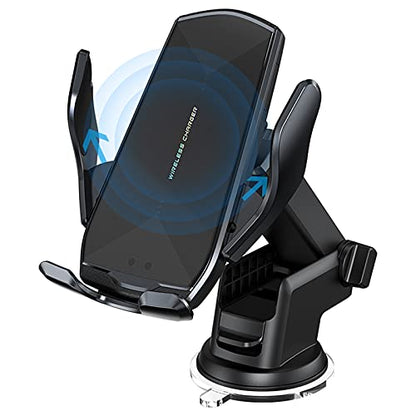 Wireless Car Charger Mount, 15W Qi Fast Charging Auto-Clamping Cell Phone Car Holder Air Vent Windshield Dashboard Long Arm Suction Cup Car Phone Mount for iPhone13 /12/11 Samsung S20/S10/S9/S8 LG