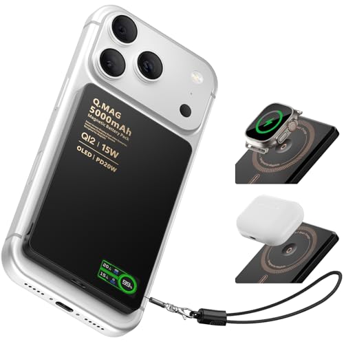 Portable Charger for Apple Watch & iPhone 17/16/15/14, 5000mAh 15W Fast Wireless Magnetic Power Bank with Built-in USB-C Cable, Ultra Slim 3-in-1 Mag-Safe Battery Pack with Smart LCD Display (Black) - color: Black