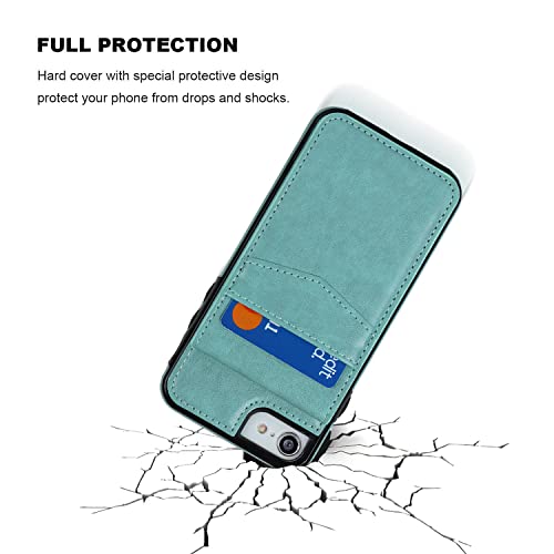 KIHUWEY for iPhone SE/8/7 Wallet Case Card Holder Kickstand, Green - color: Green