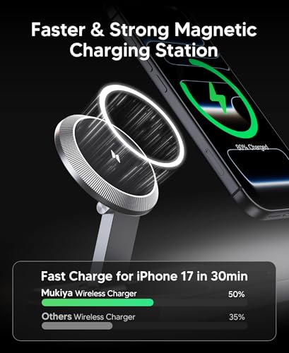 Mukiya 3 in 1 Magnetic Wireless Charging Station for Apple Devices (Black)