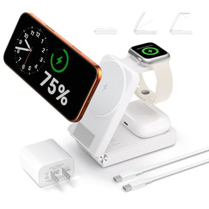 3 in 1 Charging Station, 25W Foldable Magnetic Fast Wireless Charger Stand