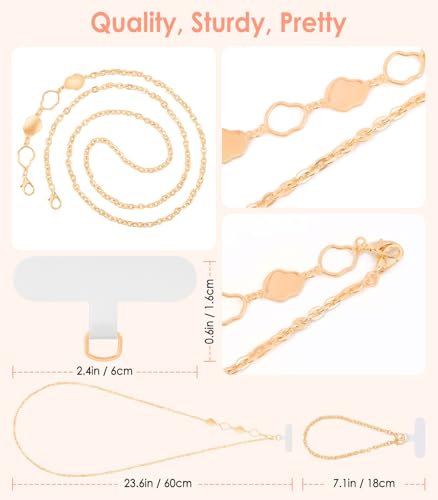 MoKo Universal Phone Lanyard, Metal Cell Phone Chain Crossbody Strap Anti-Theft Detachable Women Cellphone Lanyards Around The Neck with Patches for iPhone, Most Smartphones - Gold - color: Gold