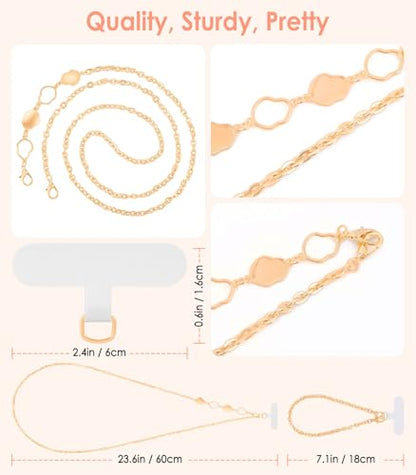 MoKo Universal Phone Lanyard, Metal Cell Phone Chain Crossbody Strap Anti-Theft Detachable Women Cellphone Lanyards Around The Neck with Patches for iPhone, Most Smartphones - Gold - color: Gold