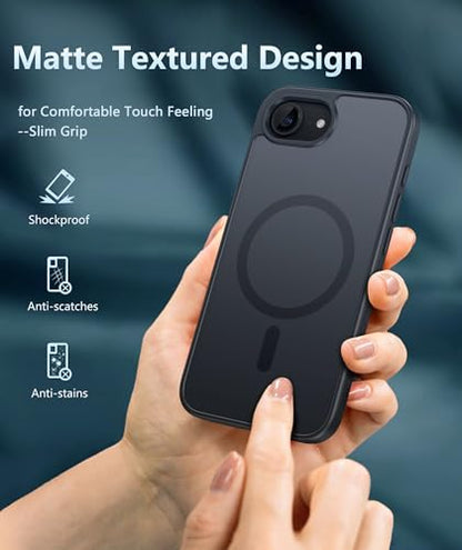 FNTCASE for iPhone 17e/16e Case Magnetic Black Matte | with Screen Protector, Silicone Matte Textured, Military Grade Drop Protection Slim Rugged Shockproof Phone Cover - color: Black Matte