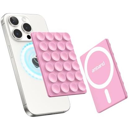 amBand Airplane Travel Essentials Phone Holder, Anti-Slip Magnetic Suction Cup Phone Mount for iPhone Fits Magsafe Attachment, Influencer/Sharer/Content Creator Must Haves for Selfie/Video, Peony Pink - color: Peony Pink