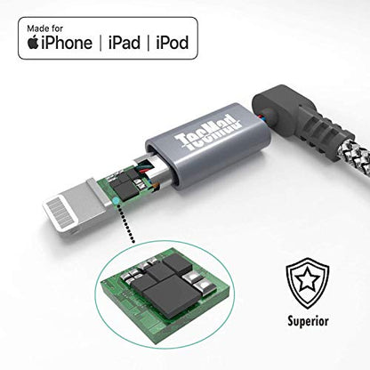 0.65ft Short iPhone Charger Cord [C89 MFi Certified] 90 Degree Ligthning Cable, Nylon Braided for iPhone 14/14 Pro, AirPods Pro, iPhone 13/13 Pro/12, iPad Pro and More (Grey)