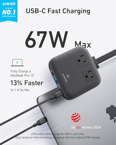 Anker Travel Power Strip, Anker Nano 67W Max 6-in-1 USB C Charger, 2 USB C - color: Black Stone