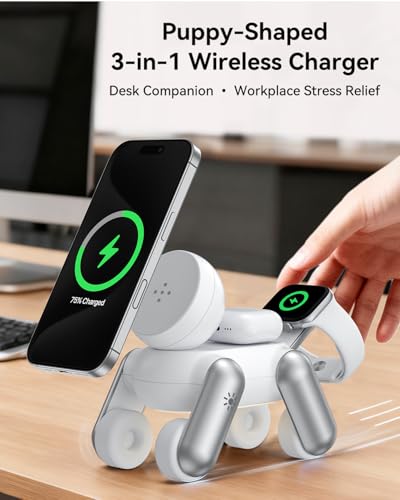 3 in 1 Charging Station for Apple Devices, Magnetic Wireless Fast Charger Stand Compatible with MagSafe for iPhone 17/16/15/14/13/12/Air Series, Apple Watch & Airpods - color: White